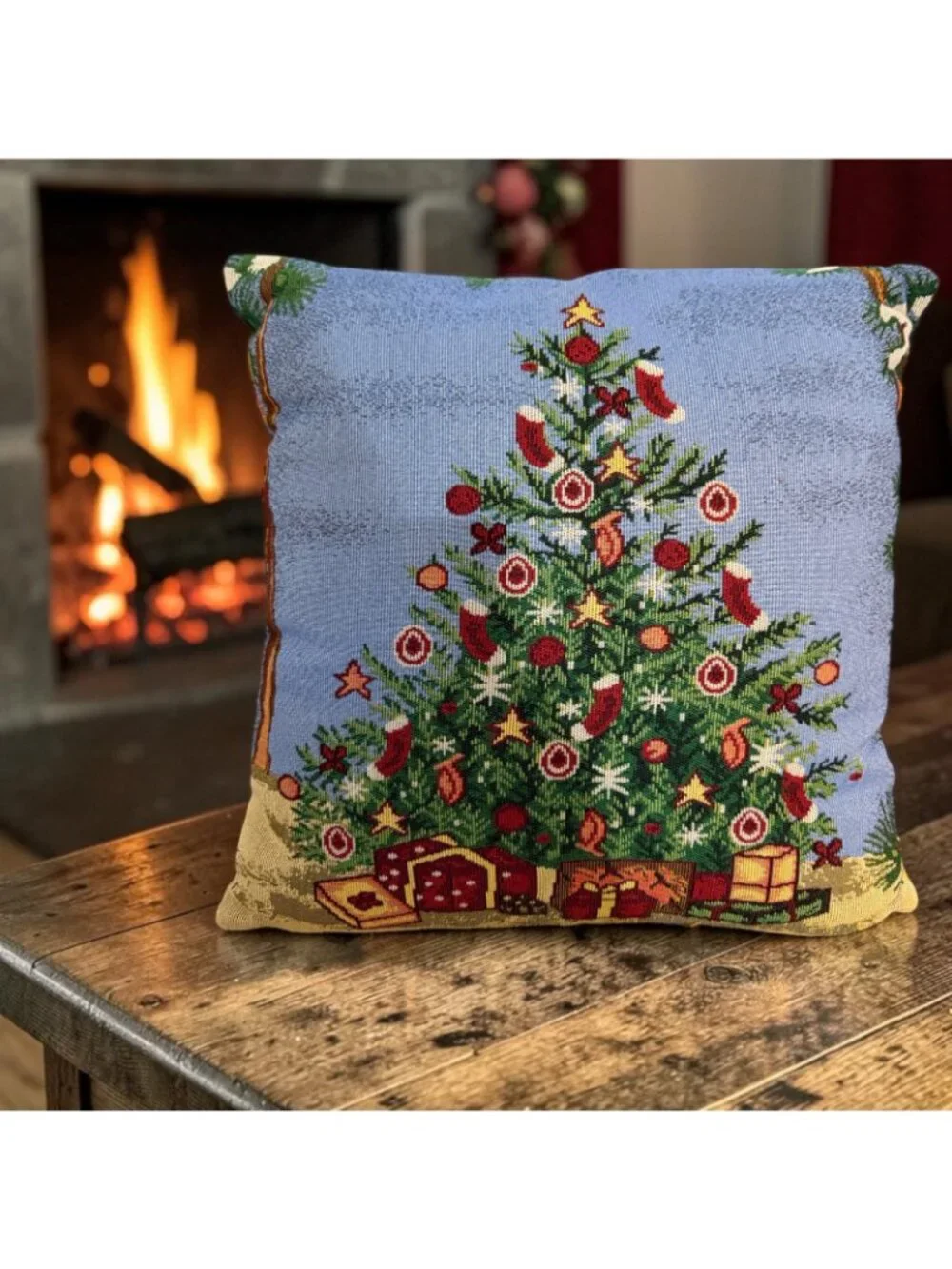 Tapestry Christmas Tree 18 x 18 Throw Pillow Country Farmhouse Cottagecore